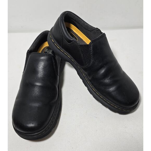 Dr. Martens Tipton Slip On Flats Black Leather Yellow Stitching Mens Sz 8 - Picture 1 of 10